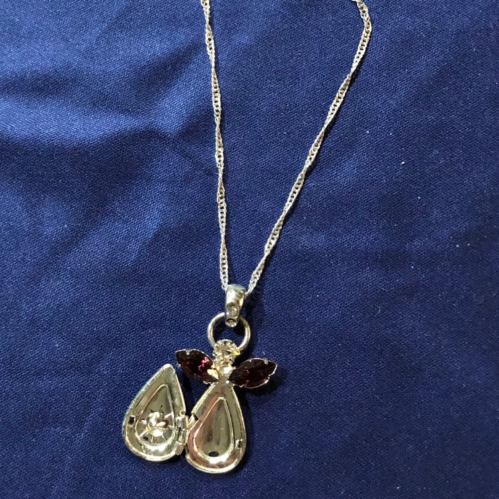 Silvertone Birthstone Locket Necklace “Amethyst”